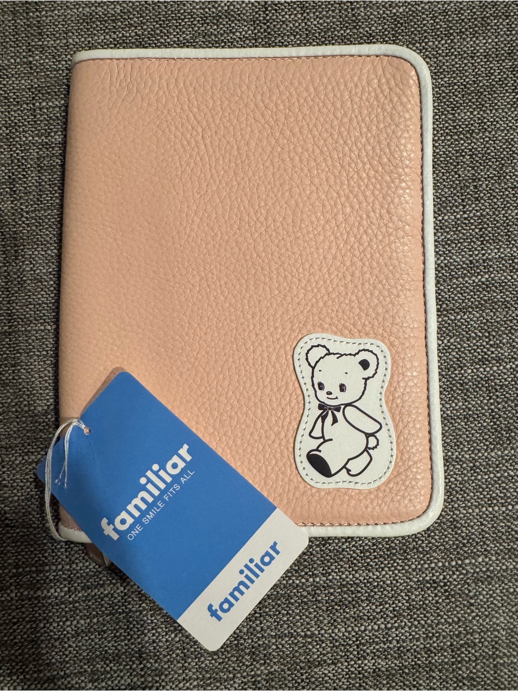 Familiar  Pink Leather Passport HolderCard Holder With Bear Patch